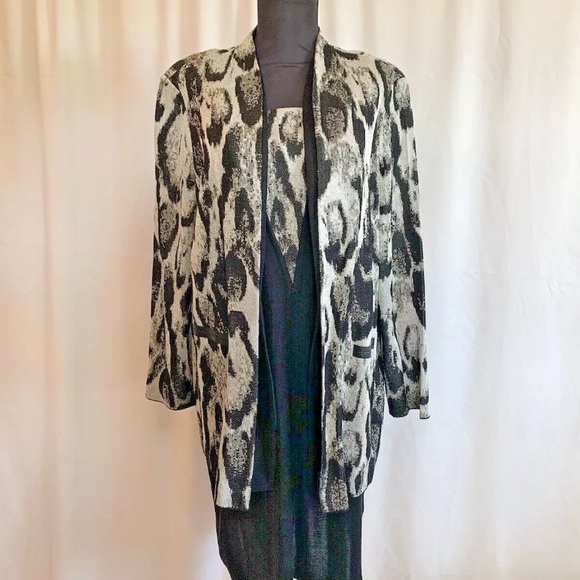 Misook Collection Black Abstract Pattern Jacket and Dress Set - size Large - Picture 1 of 9